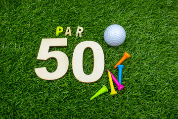 50th Birthday for golfer with golf ball and tee on green grass
