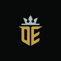 Initials Letter DE Shield King Logo Design