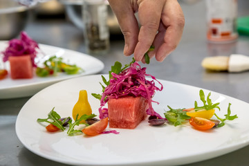 pomegranate salad with herbs and watermelon