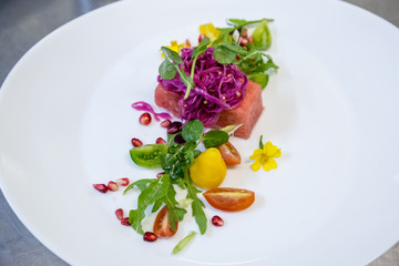 pomegranate salad with herbs and watermelon