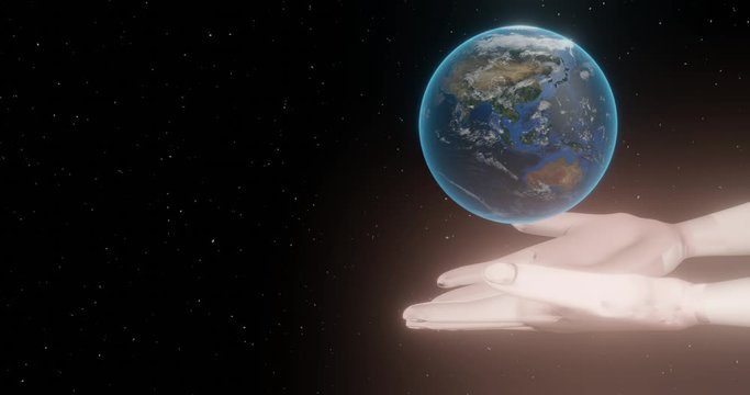 人の手で地球を支えるイメージ素材