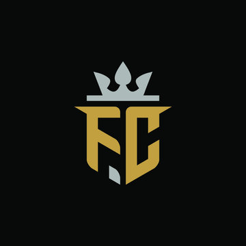 Initials Letter FC Shield King Logo Design