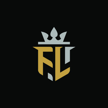 Initials Letter FL Shield King Logo Design