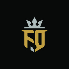 Initials Letter FQ Shield King Logo Design