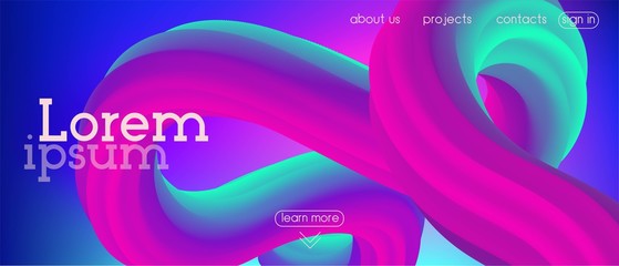 Abstract 3d Wave Background. Neon Futuristic 3d Landing Page. Vector Liquid Flow Colorful Overlay. 
