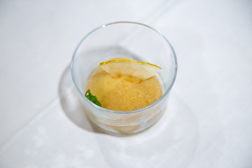 dessert with fruits sorbets on ice