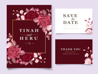 elegant maroon floral wedding invitation card