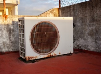 View of a mini split air conditioner condensing unit outdoor