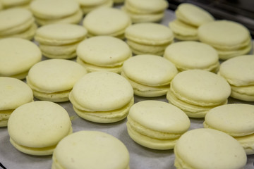 yellow macaroons on a tray