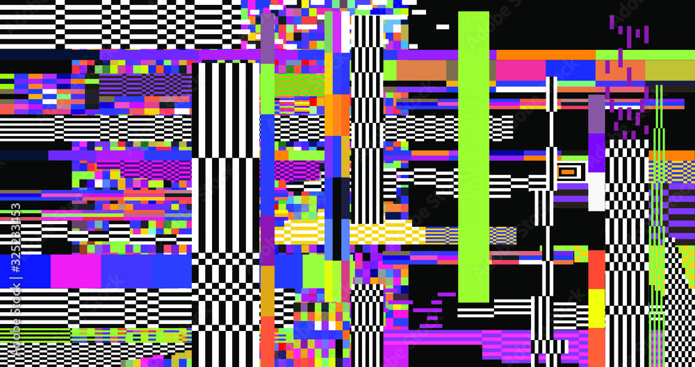 Poster Retro VHS background like in old video tape rewind or no signal TV screen with glitch camera effect. Vaporwave/ retrowave style vector illustration.