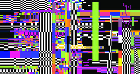 Retro VHS background like in old video tape rewind or no signal TV screen with glitch camera effect. Vaporwave/ retrowave style vector illustration.