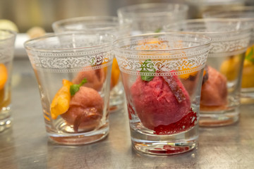 glass of sorbet with fresh fruits
