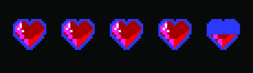 Hearts in pixel art 8-bit style.