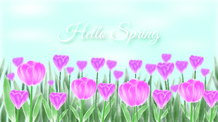 hello spring tulips background sale banner