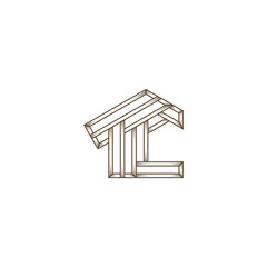 Initial letter TTC wooden house logo