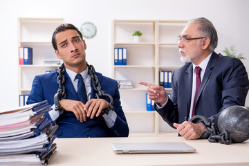 Two male employees unhappy with excessive work