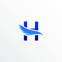Initial Letter H with Feather Logo Design