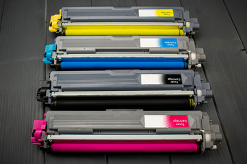 Close-up of toner cartridges for a laser printer