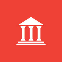 Bank Red Icon On White Background. Red Flat Style Vector Illustration