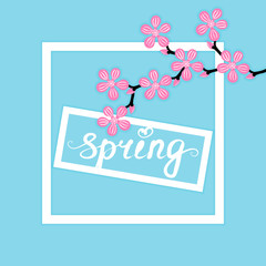 Cute naive frame with abstract spring flowers and border. Background for social media post.
