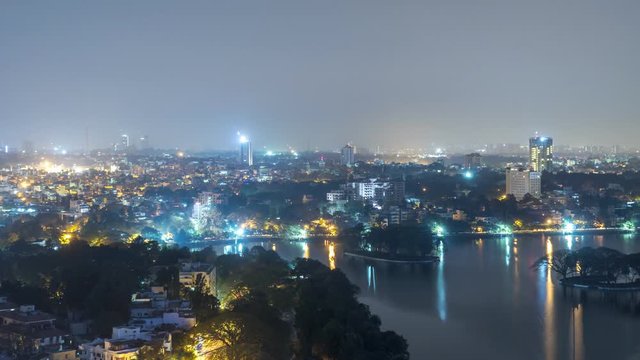 Night to Dat Time Lapse of Bengaluru Downtown Area Lake  and Surrounding Buildings