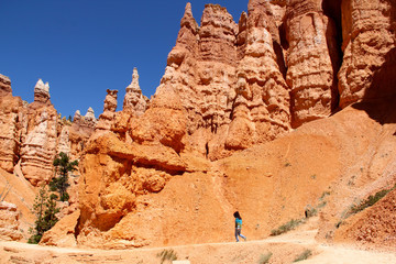 Fototapeta premium Little boy walking on a trail in Bryce Canyon
