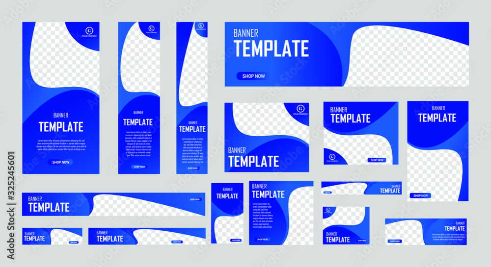 Poster set of creative web banners of standard size with a place for photos. business ad banner. vertical, 