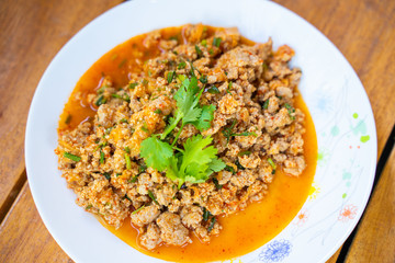 “Larb Moo” Spicy Minced Pork Salad Thai food