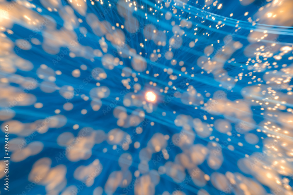 Poster glowing particles and lines with dark background,3d rendering.