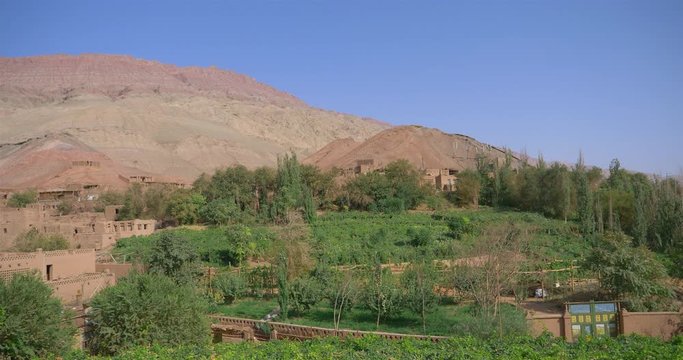 Ancient traditional residential old house in Tuyoq village valley inTurpan Xinjiang Province China.