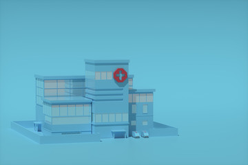 Hospital model with blue background,abstract conception,3d rendering.