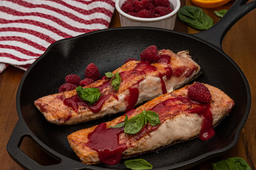 Pan-seared Salmon With Raspberry Basil Sauce