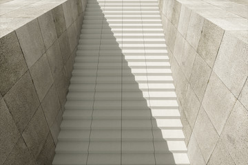 Steps and wall with grey background, modern construction,3d rendering.