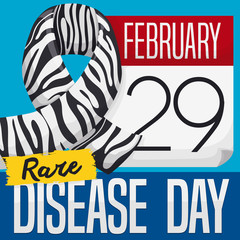 Calendar with Zebra Ribbon to Celebrate Rare Disease Day, Vector Illustration - obrazy, fototapety, plakaty
