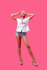 Woman in a bright wig