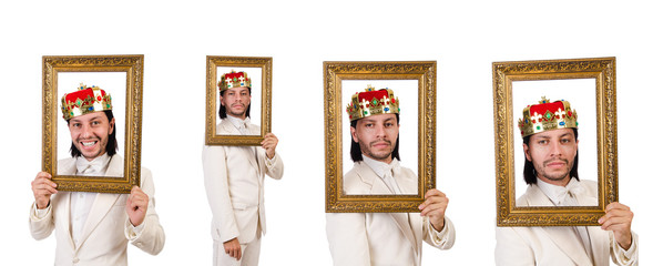 King with picture frame on white