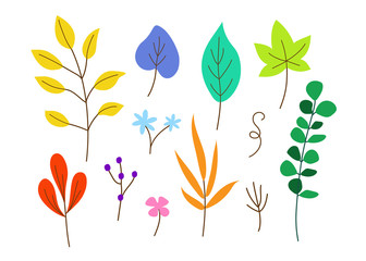 Vector illustration collection of colourful leaves in different shapes