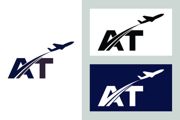 Initial Letter A and T with Aviation Logo Design, Air, Airline, Airplane and Travel Logo template.