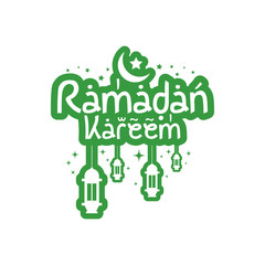 Ramadan kareem greeting text with mosque and lantern. Islamic moslem celebration day.