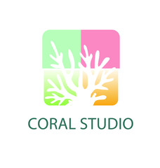 Sea emblem. Coral and bubbles. Underwater tropical life icon. Sign for oceanarium, aquarium or travel company.