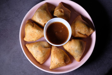 top view of indian spicy snack on table 