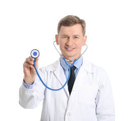 Male cardiologist on white background