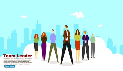 Team Leader Landing Page. Leadership Concept with Flat Business People Characters Website Template. Easy Edit and Customize. Vector illustration