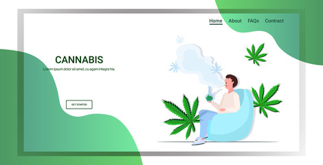man smoking cannabis with bong marijuana legalization drug consumption concept full length horizontal copy space vector illustration