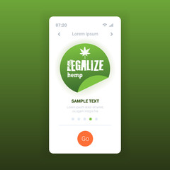 medical natural cannabis or marijuana leaf on smartphone screen hemp legalize drug consumption concept mobile app copy space vector illustration