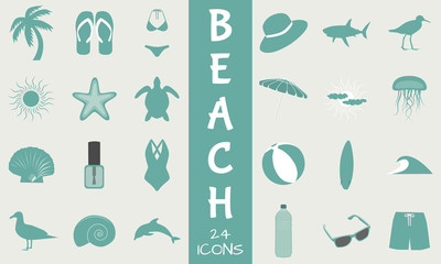 Beach web icon set. Minimal vector illustrations.