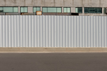 street wall background ,Industrial background, empty grunge urban street with warehouse brick wall