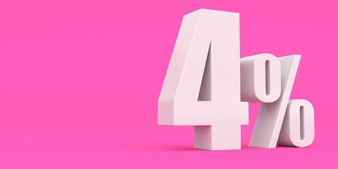 White four percent on a pink background. 3d render illustration. For advertising.
