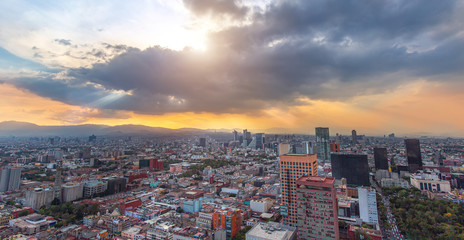 Scenic panoramic view of Mexico City center from the observation deck at the top of Latin American Tower (Torre Latinoamericana)