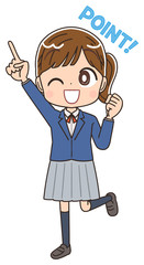 女子高生のイラスト 女子 女  中学生 ブレザー マンガ アニメ